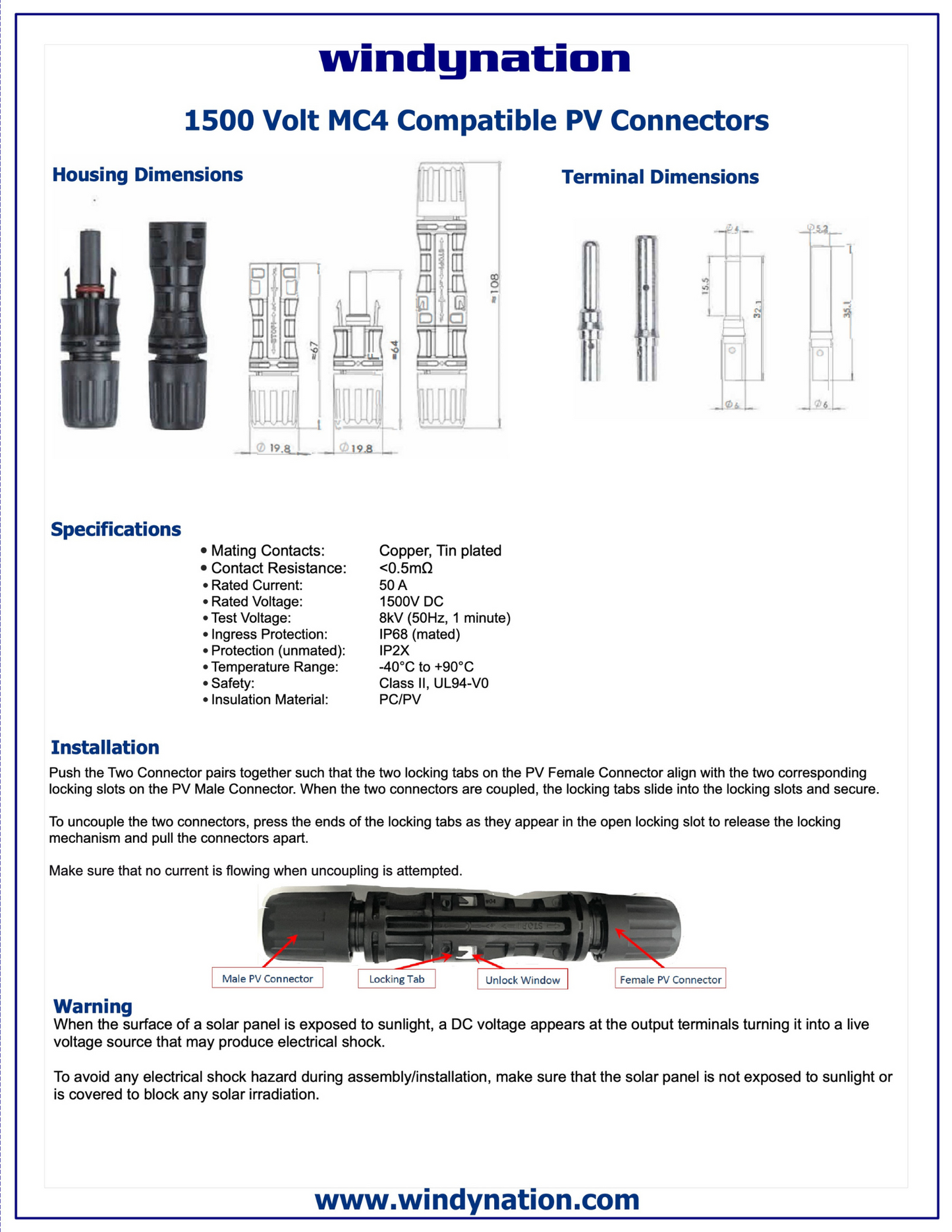 8 AWG 8 Gauge PV Solar Connectors for Solar Panel Extension Cable Wire