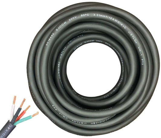 12/4 SJOOW Cable Cord Wire - 12 Gauge 12 AWG 4 Conductor 300V Portable Power Extension Cord Cable with Ultra Flexible Insulation Jacket