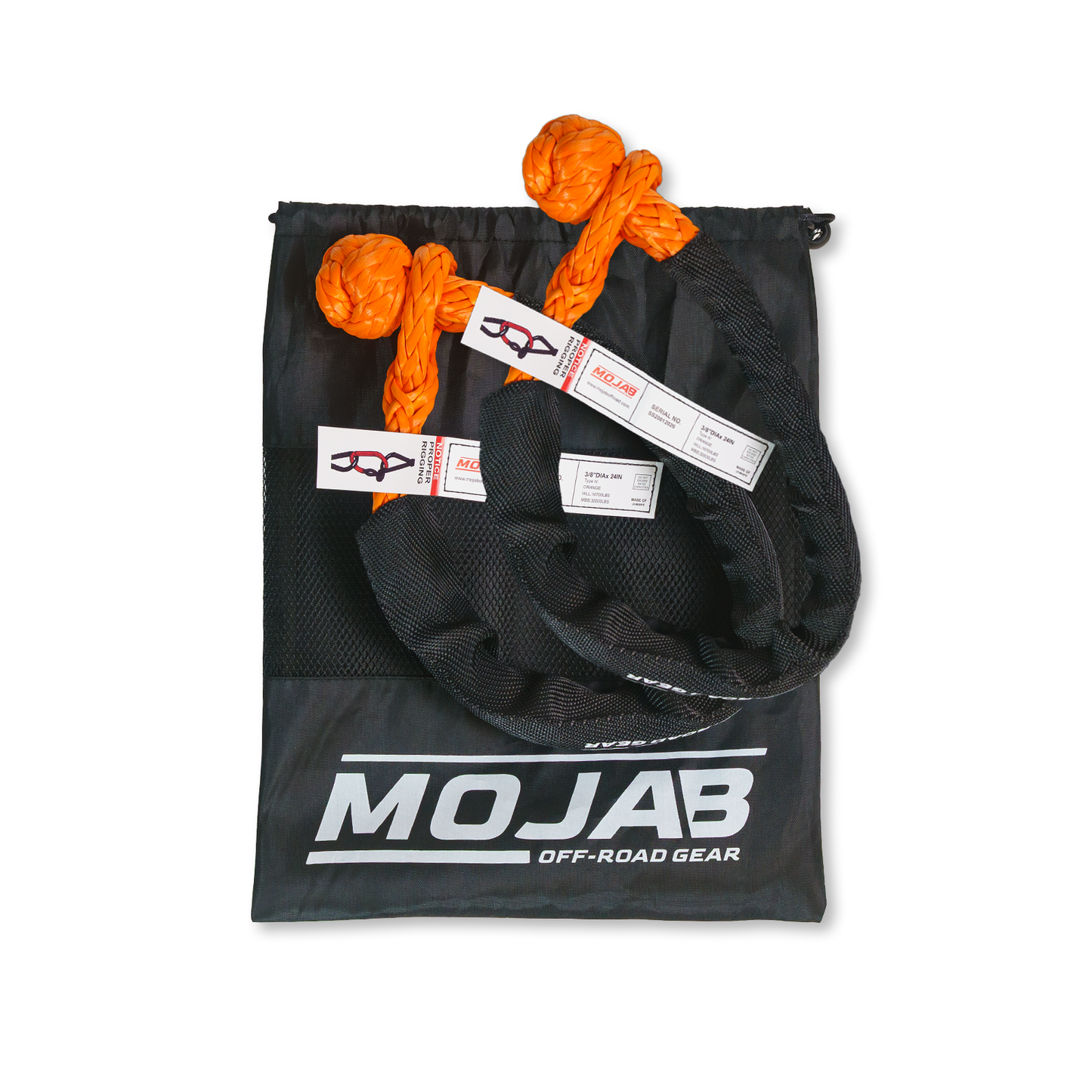 Soft Shackle 3/8'' x 24” with sleeve and bag (Set of 2 Shackles) (Lifetime Warranty) MOJAB OFFROAD