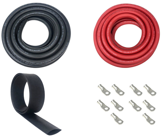 4 Gauge Welding Battery Cable Kit - Includes 10 pieces of 3/8" Tinned Copper Cable Lugs and 3 Feet Black Heat Shrink Tubing