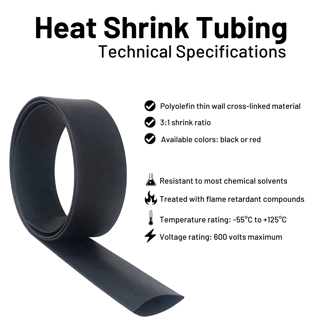 Black 3:1 Dual Wall Adhesive Glue Lined Marine Grade Heat Shrink Tube Tubing - 1/8", 3/16", 1/4", 3/8", 1/2", 3/4", 1", 1.5", 2"