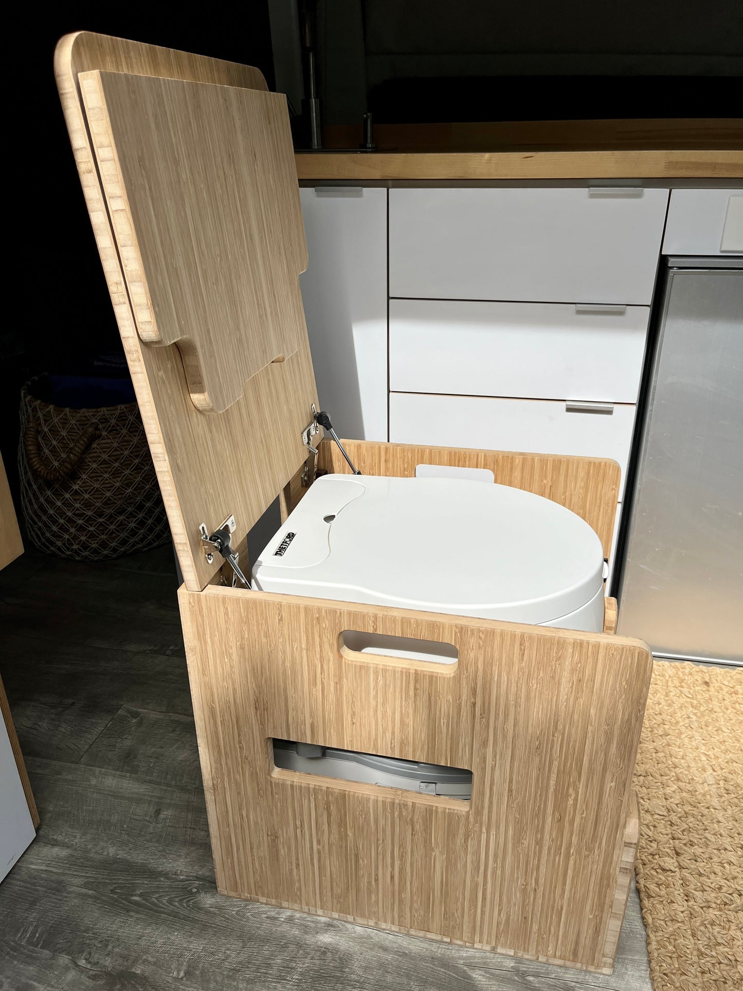 Porta Potti 565E/365 Curve Bamboo Toilet Lift top Cabinet Flat Pack Kit