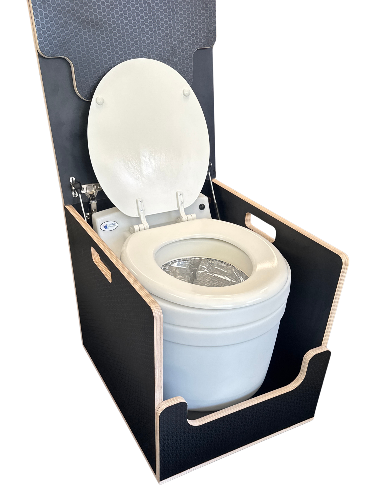 Laveo Dry Flush Portable Waterless Toilet Bamboo Lift top Cabinet Flat Pack Kit Weekender Outdoors