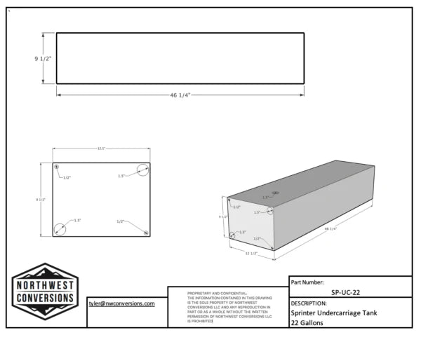 NW Conversions 22 Gallon Mercedes Sprinter Driver Side Undercarriage Water Tank (SP-UC-22)