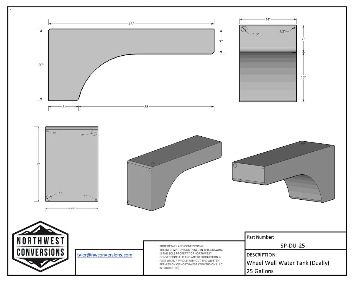 NW Conversions 25 Gallon Dually Wheel Well Water Tank (SP-DU-35)