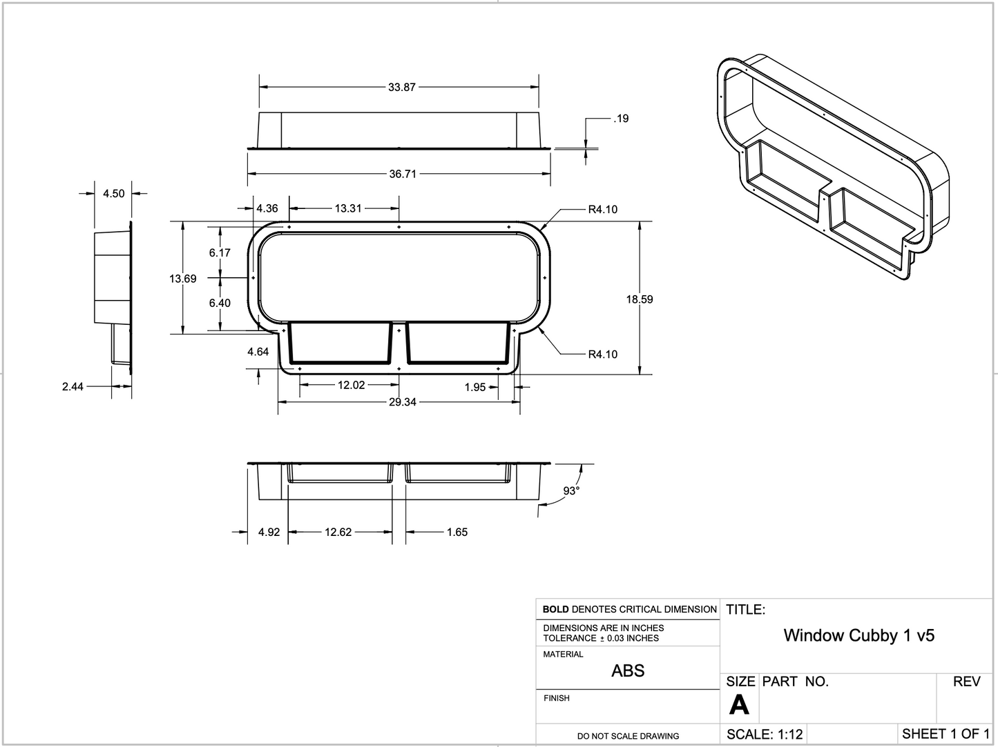 Mercedes Sprinter 10x33 Bunk Window Trim Ring with Storage Cubbies