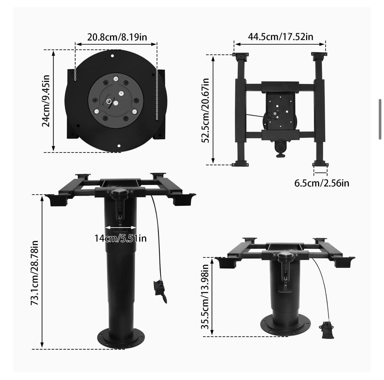 Aluminum Pneumatic Table Leg with Four-Way Adjustment