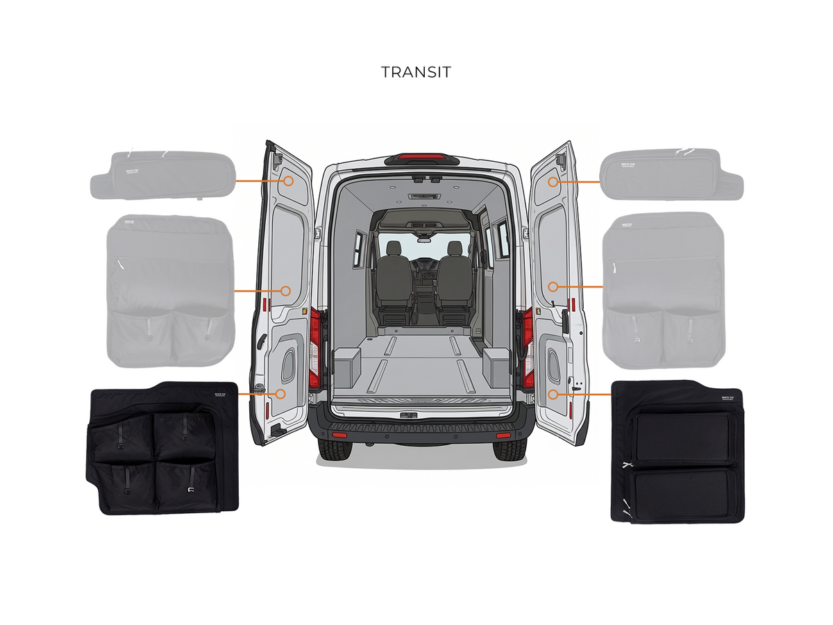 Ford Transit Lower Rear Door Storage Panels (Pair) White Top Adventures
