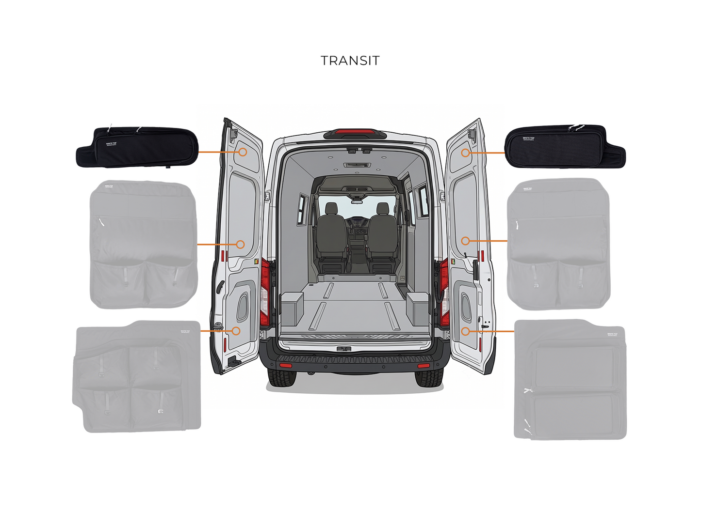 Ford Transit Upper Rear Door Storage Panels (Pair) White Top Adventures