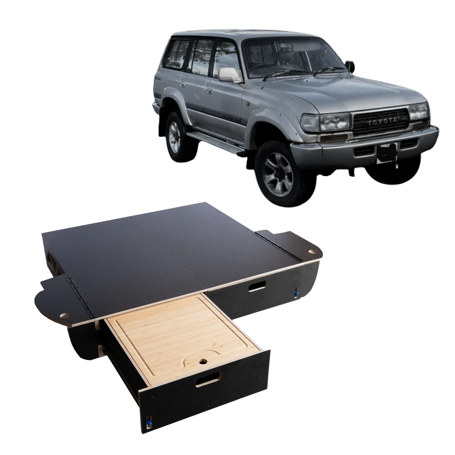 Land Cruiser 80  | Dual Drawer Storage System & Bed Platform | 1990–1997 Toyota LC80 Solid Wood Worx