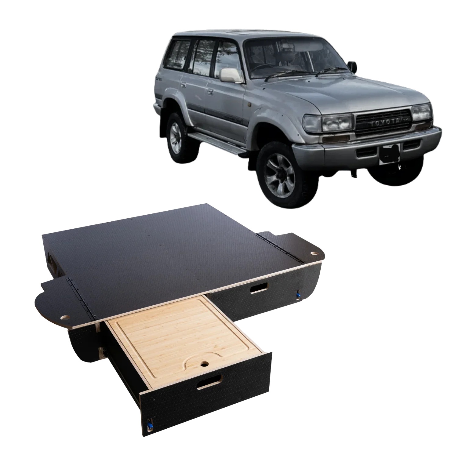 Land Cruiser 80  | Dual Drawer Storage System & Bed Platform | 1990–1997 Toyota LC80 Solid Wood Worx
