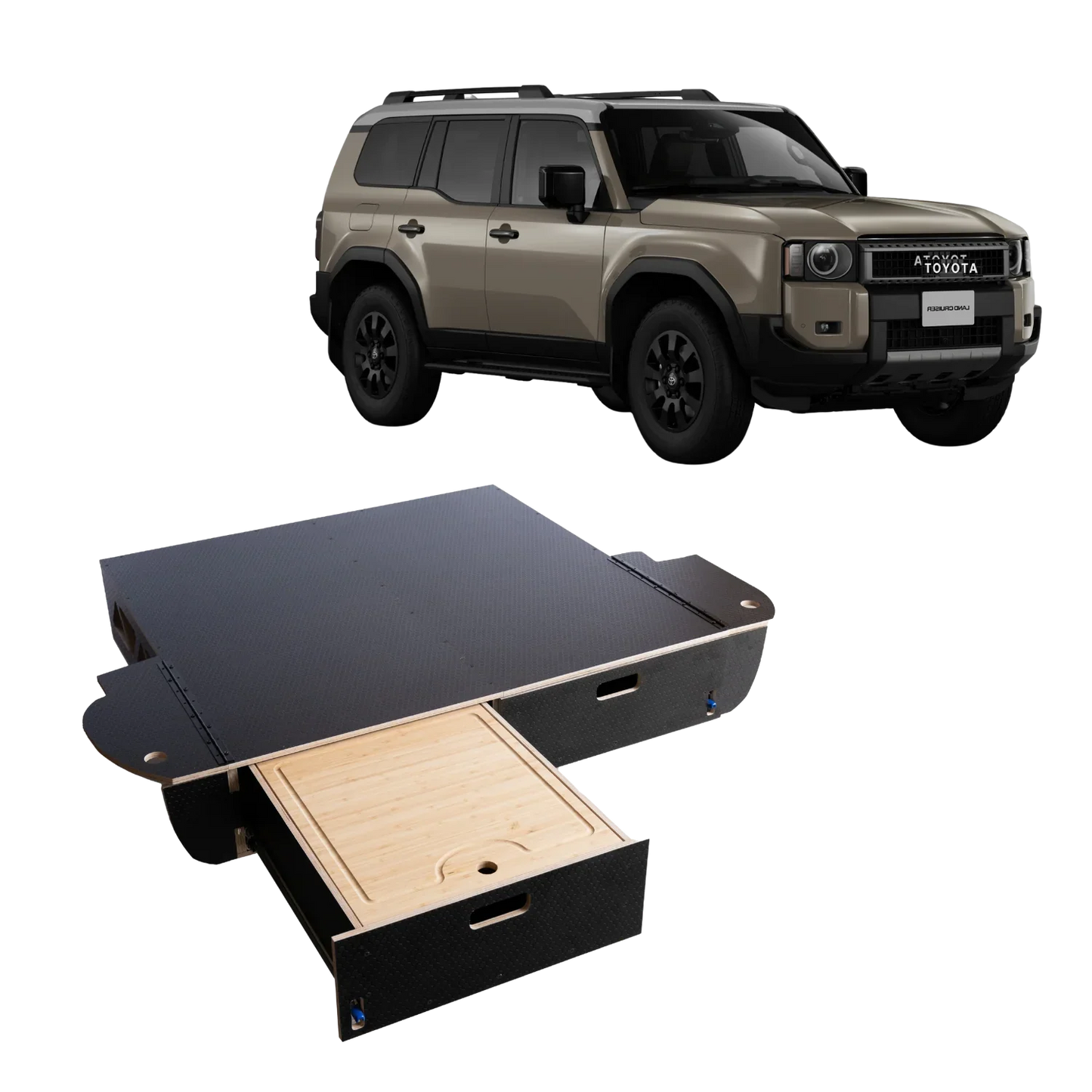 Land Cruiser 250 | Dual Drawer Storage System & Bed Platform | Toyota 2024+ LC250 Solid Wood Worx