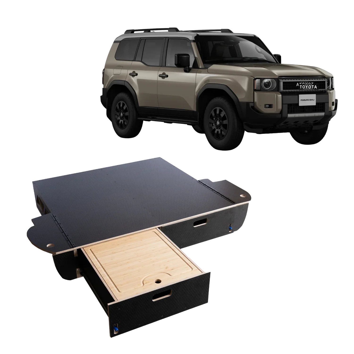 Land Cruiser 250 | Dual Drawer Storage System & Bed Platform | Toyota 2024+ LC250 Solid Wood Worx