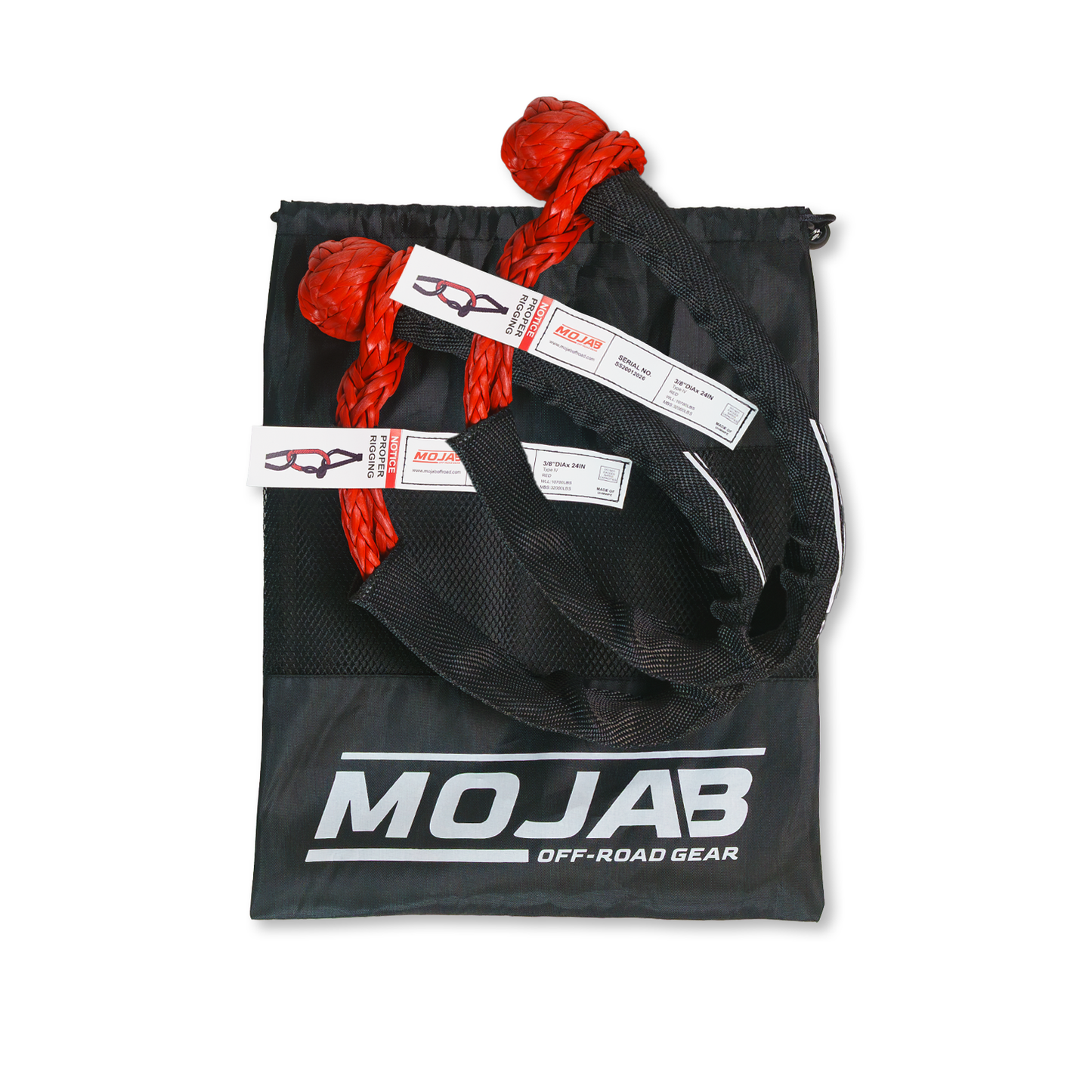 Soft Shackle 3/8'' x 24” with sleeve and bag (Set of 2 Shackles) (Lifetime Warranty) MOJAB OFFROAD