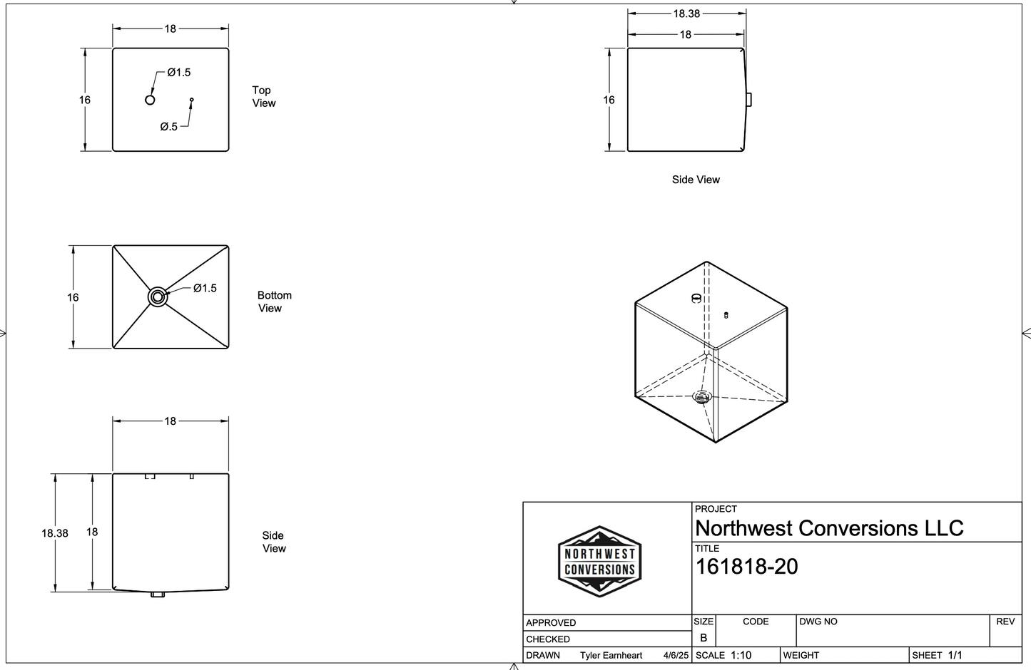 20-Gallon Galley Water Tank (Fresh/Grey)