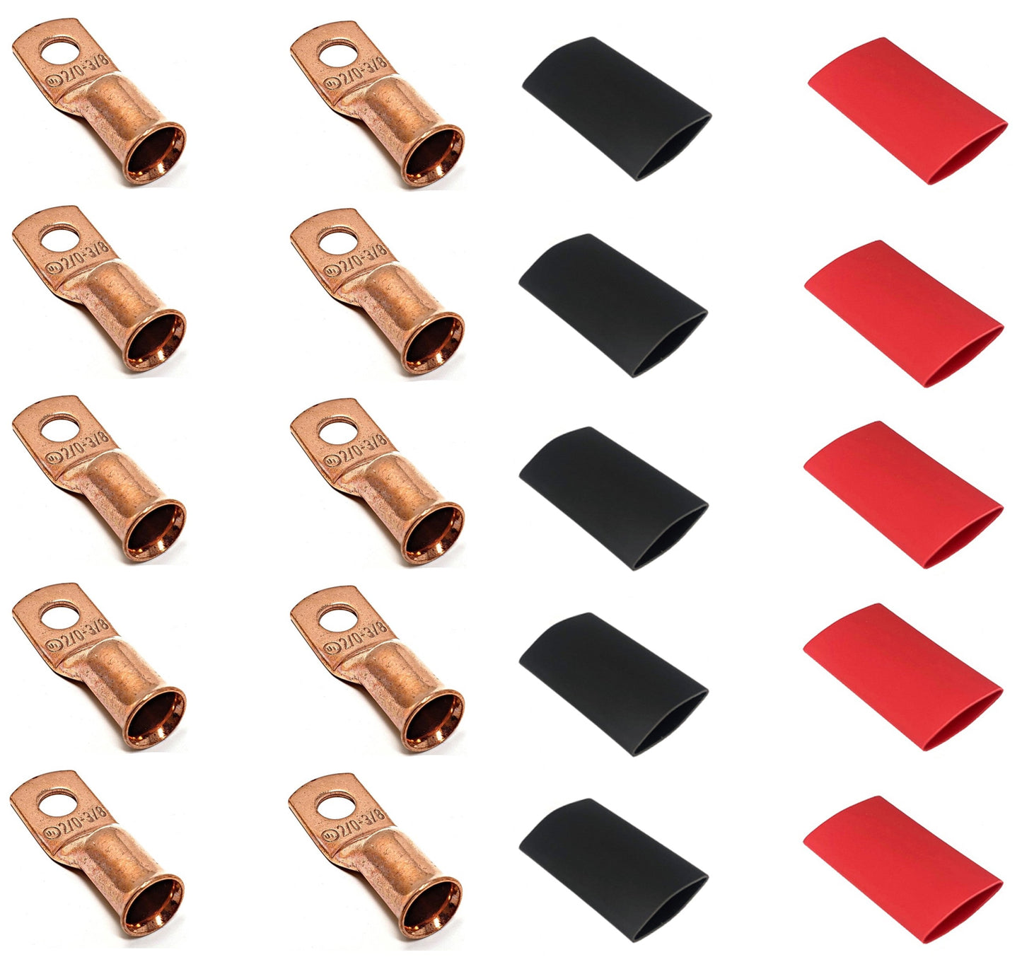 2/0 Gauge Cable Lugs with Heat Shrink Tubing
