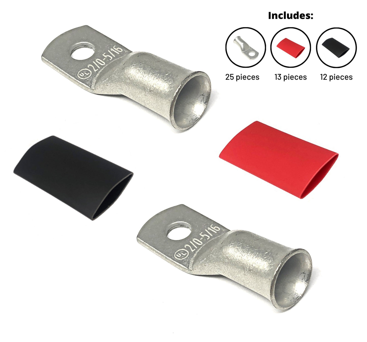 2/0 Gauge Cable Lugs with Heat Shrink Tubing