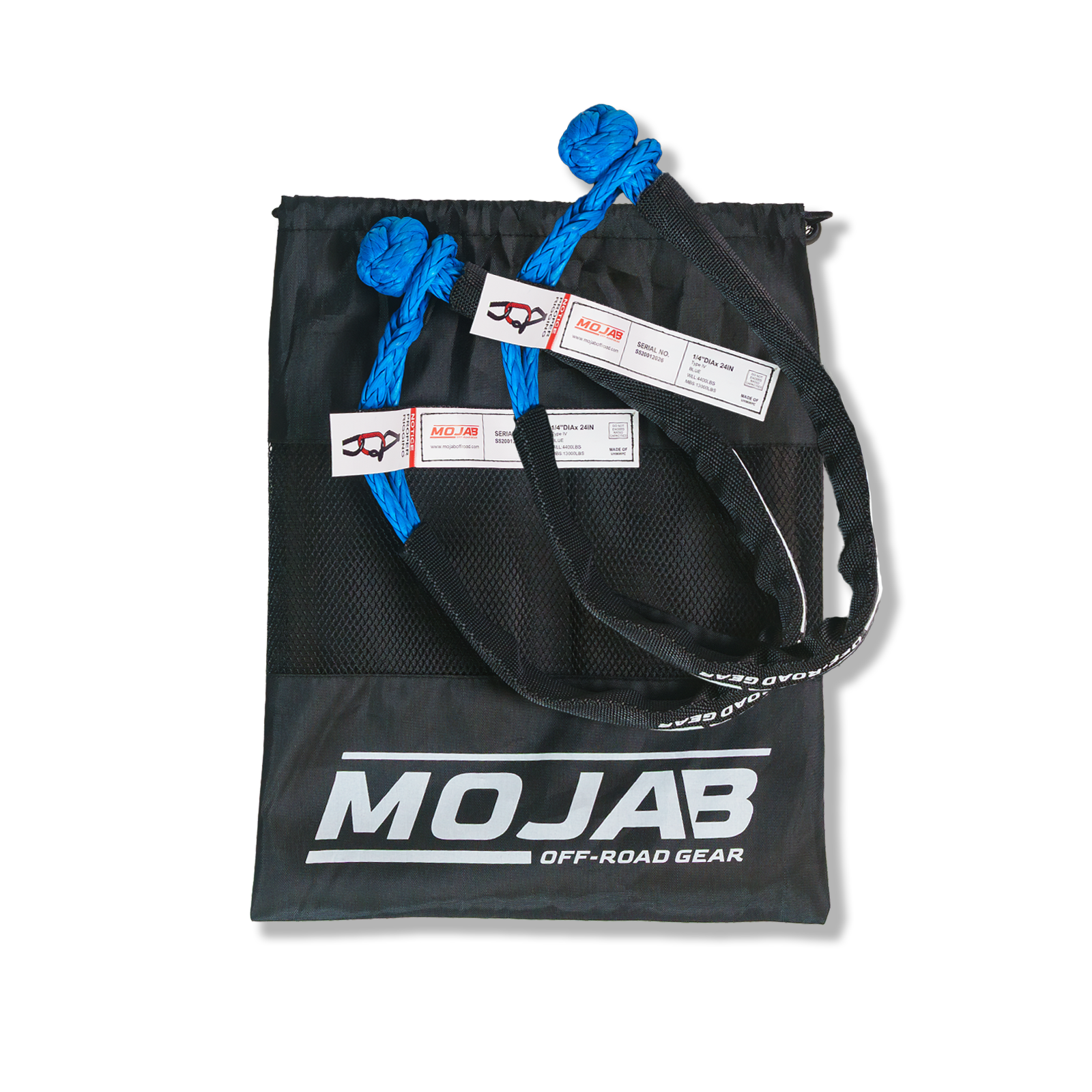Soft Shackle 1/4'' x 24'' with sleeve and bag (Set of 2 Shackles) (Lifetime Warranty) MOJAB OFFROAD