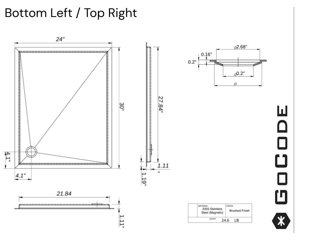 Tetravan In-Floor Shower Pan STAINLESS STEEL GoCode