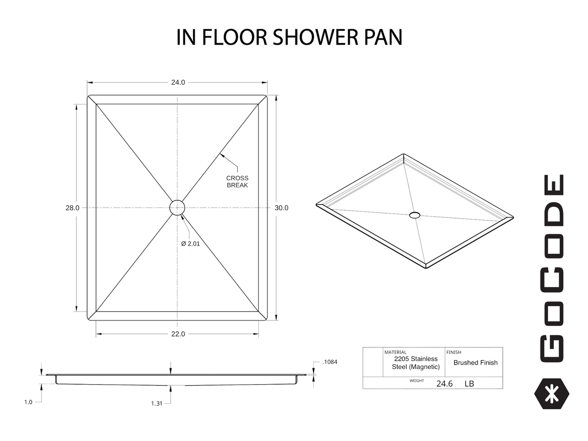 Stainless Steel In-Floor Shower Pan GoCode