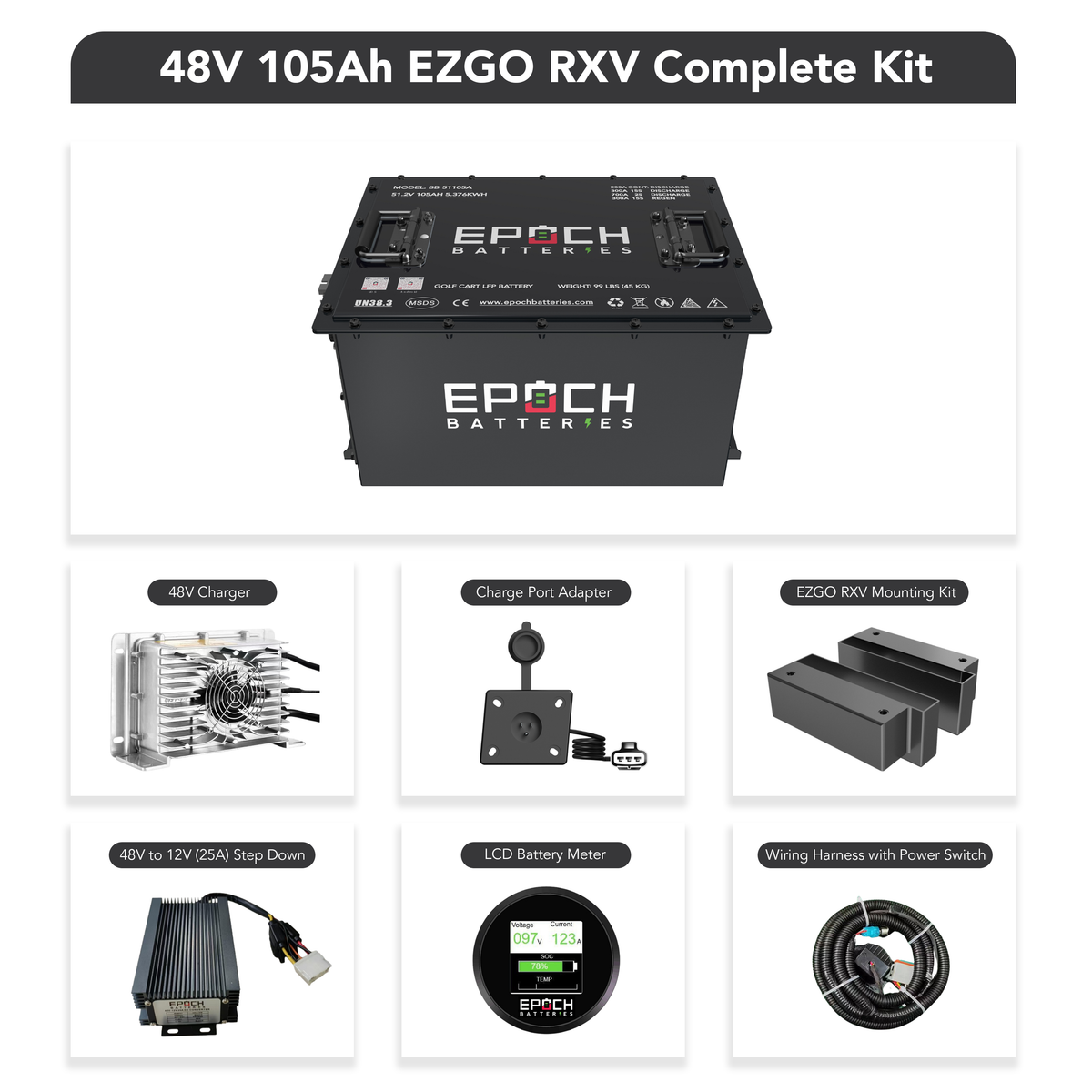48V 105Ah Golf Cart Battery Complete Kit - Lithium (LiFePO4) Epoch Batteries