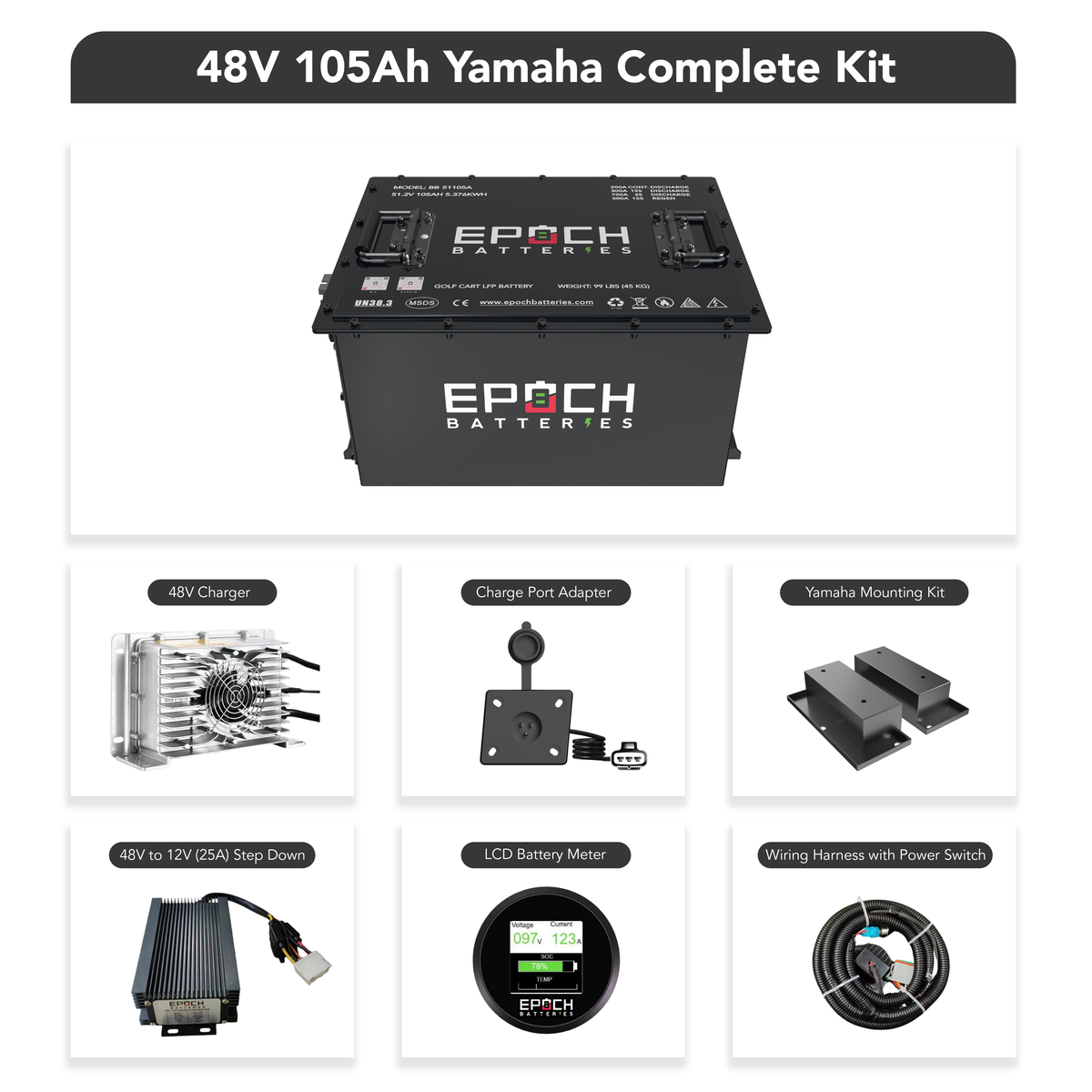 48V 105Ah Golf Cart Battery Complete Kit - Lithium (LiFePO4) Epoch Batteries