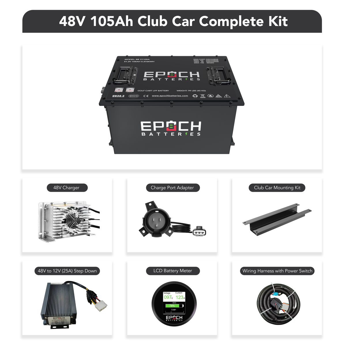 48V 105Ah Golf Cart Battery Complete Kit - Lithium (LiFePO4) Epoch Batteries