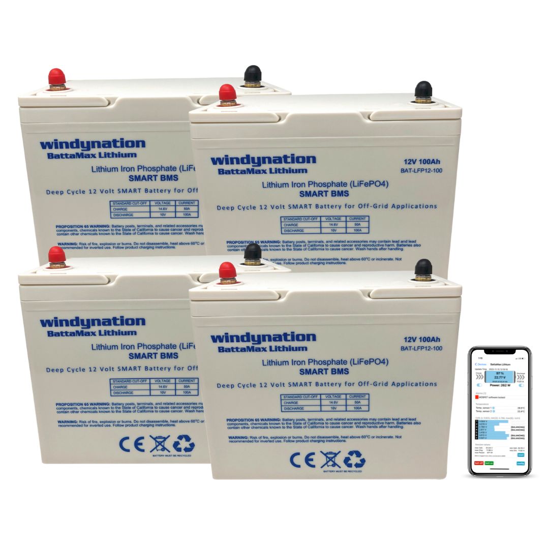 Lithium LIFePO4 100ah 12 Volt BattaMax 4000 Cycle Battery for Off-Grid Applications with Battery Management System (BMS) - RV, Cabin, Marine, Backup Storage Power