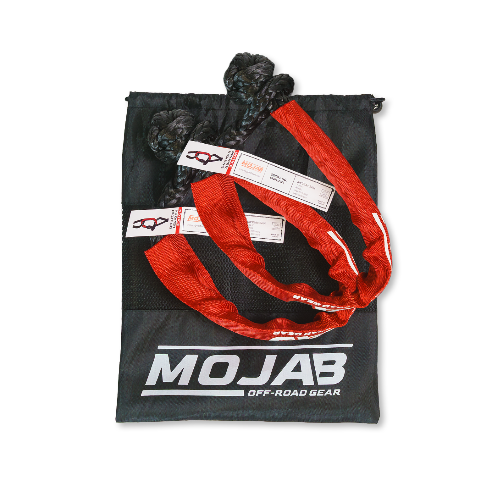 Soft Shackle 3/8'' x 24” with sleeve and bag (Set of 2 Shackles) (Lifetime Warranty) MOJAB OFFROAD