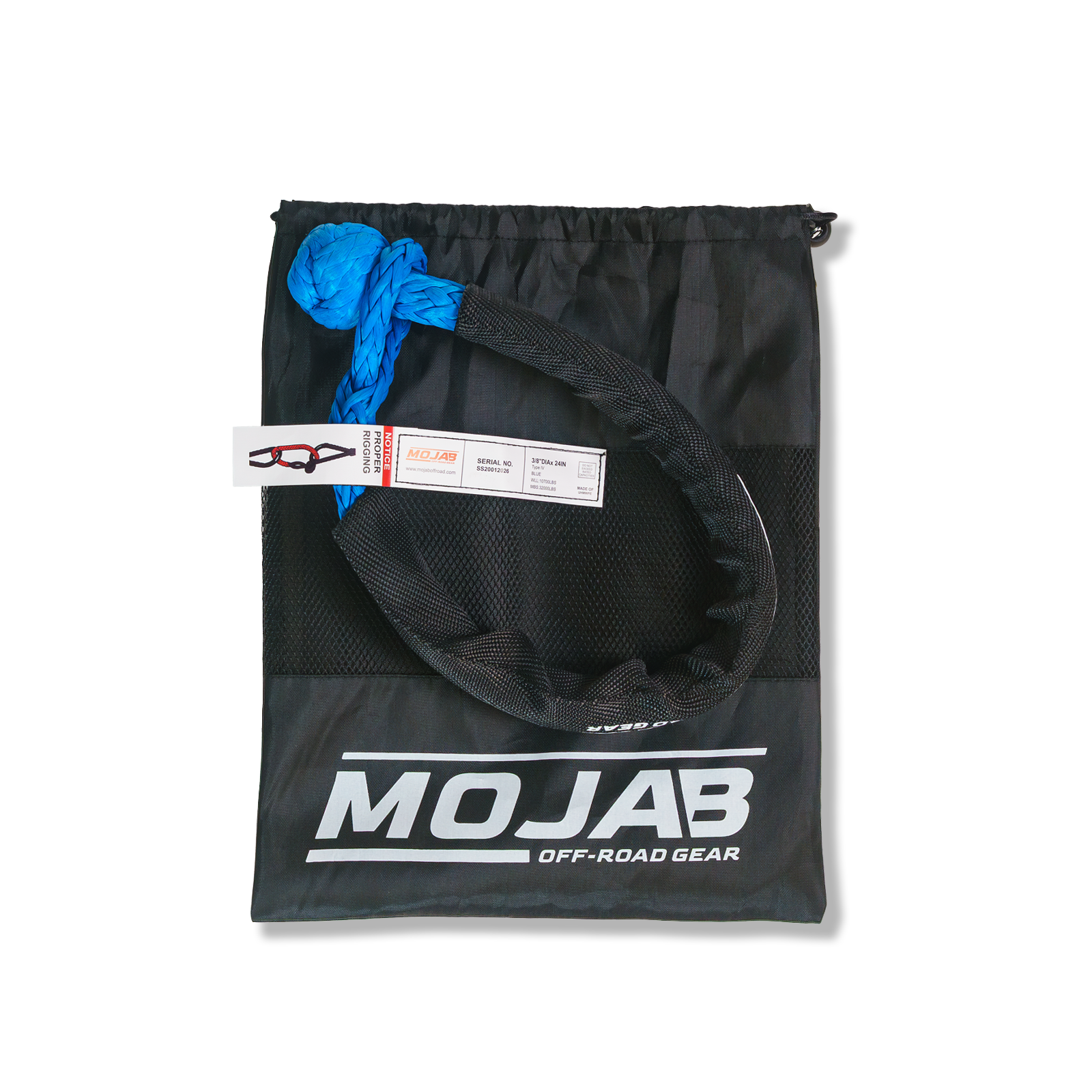 Soft Shackle 3/8'' x 24” with sleeve and bag (Single Shackle) (Lifetime Warranty) MOJAB OFFROAD
