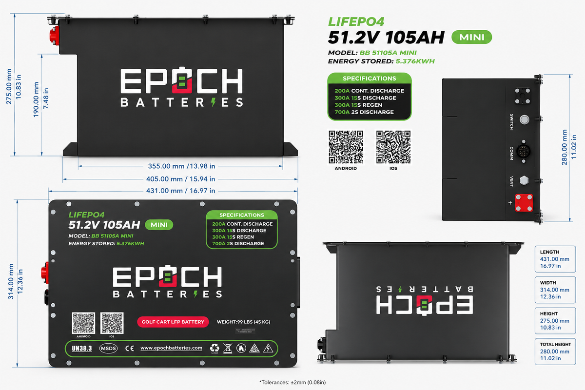 48V 105Ah MINI Golf Cart Battery Complete Kit - Lithium (LiFePO4) Epoch Batteries