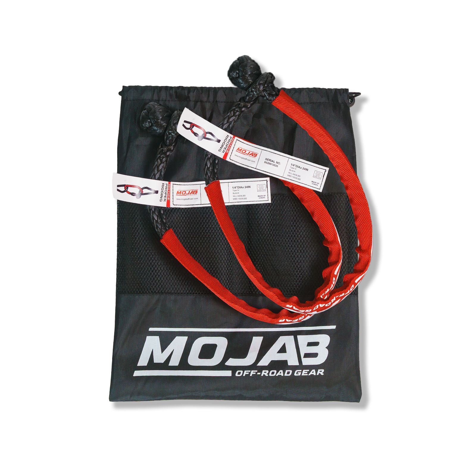 Soft Shackle 1/4'' x 24'' with sleeve and bag (Set of 2 Shackles) (Lifetime Warranty) MOJAB OFFROAD