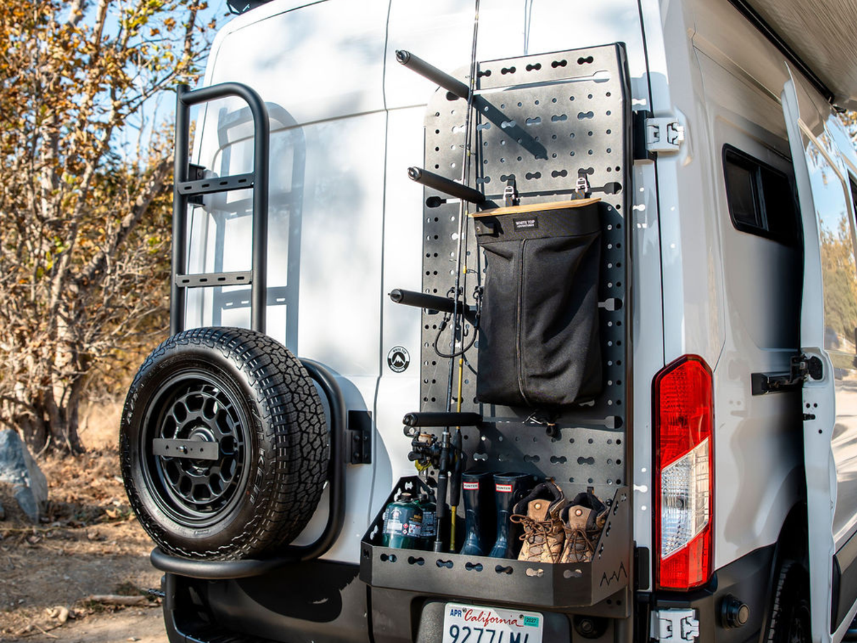 Ford Transit Rear Door Atlas Storage Rack | Passenger Side White Top Adventures