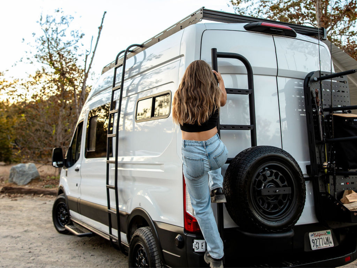 TRANSIT REAR TIRE CARRIER LADDER White Top Adventures