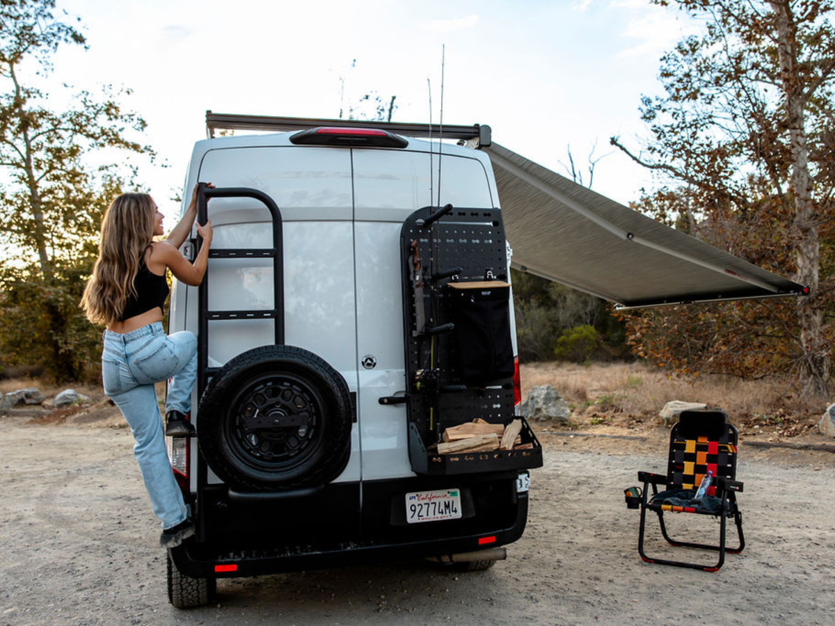 TRANSIT REAR TIRE CARRIER LADDER White Top Adventures