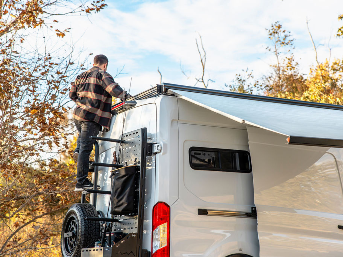 TRANSIT REAR TIRE CARRIER LADDER White Top Adventures