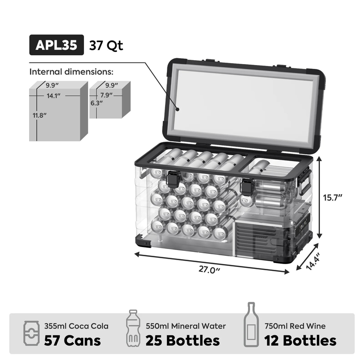 ICECO APL35 Dual Zone Aluminum 12V Portable Fridge Freezer - Black Inca Overland Outfitters
