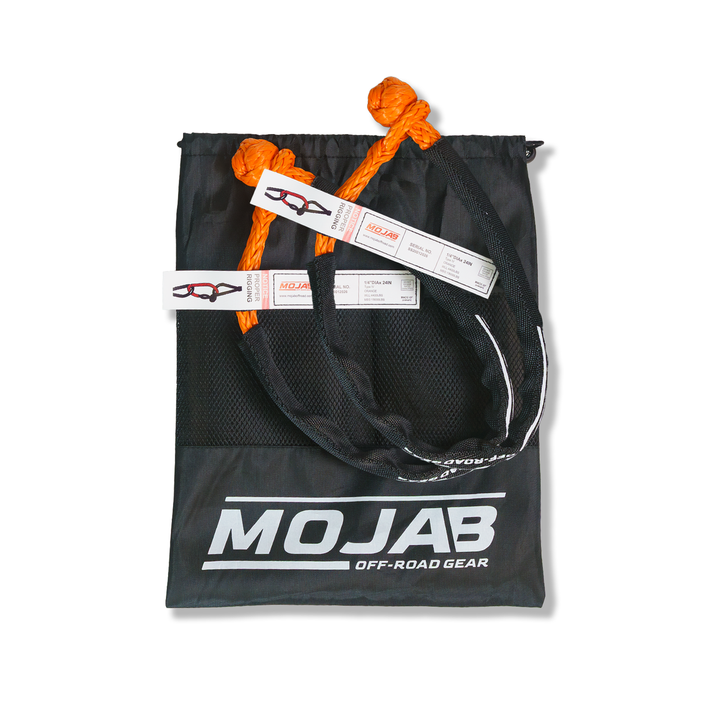 Soft Shackle 1/4'' x 24'' with sleeve and bag (Set of 2 Shackles) (Lifetime Warranty) MOJAB OFFROAD