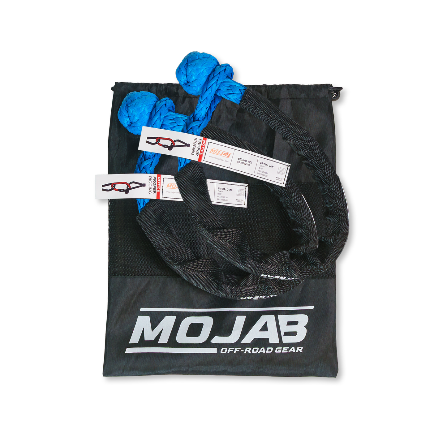 Soft Shackle 3/8'' x 24” with sleeve and bag (Set of 2 Shackles) (Lifetime Warranty) MOJAB OFFROAD