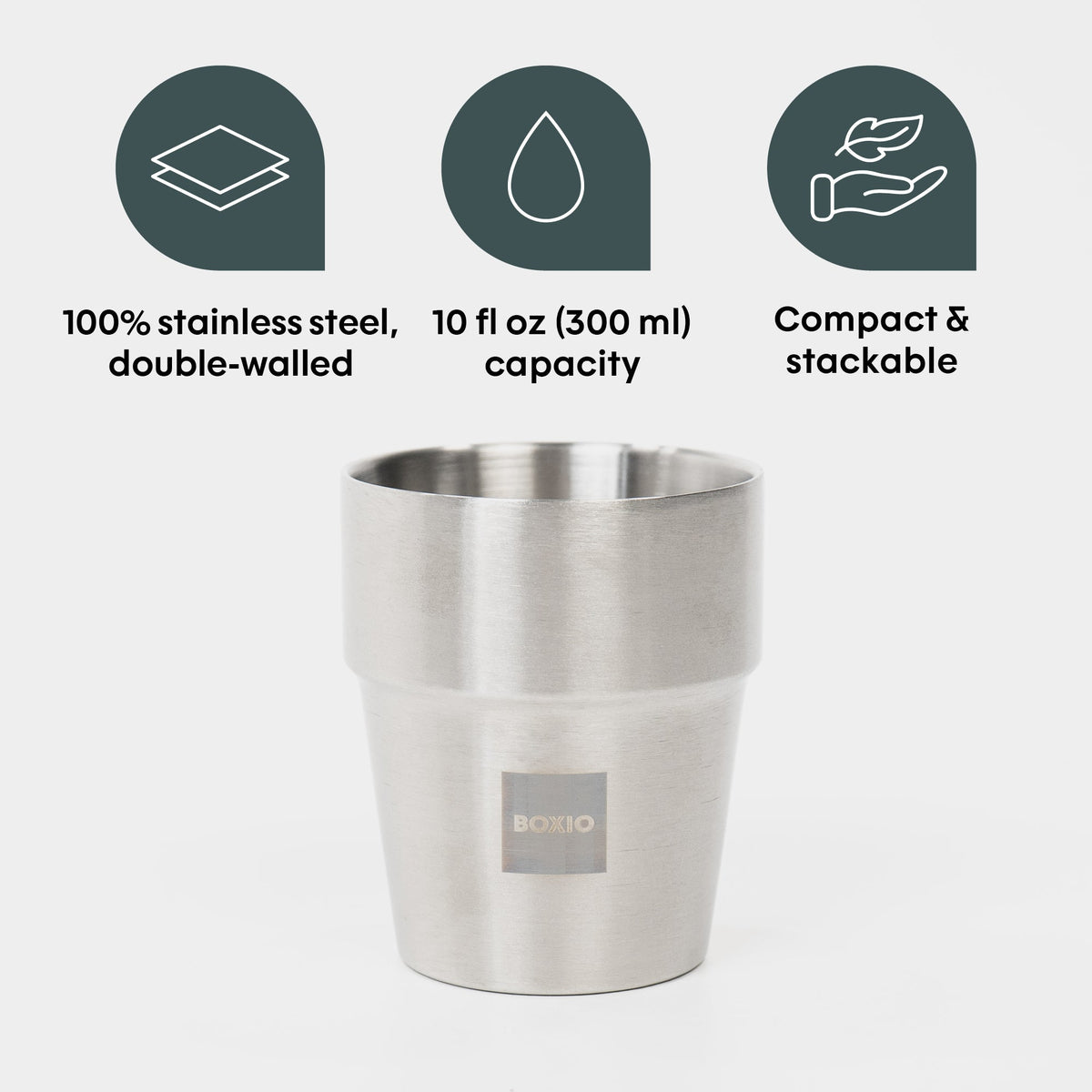 BOXIO CUP I Set of four stackable stainless steel cups myboxio