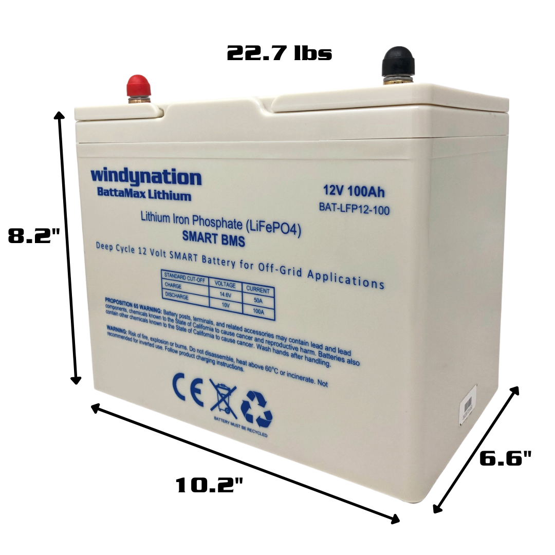 Lithium LIFePO4 100ah 12 Volt BattaMax 4000 Cycle Battery for Off-Grid Applications with Battery Management System (BMS) - RV, Cabin, Marine, Backup Storage Power