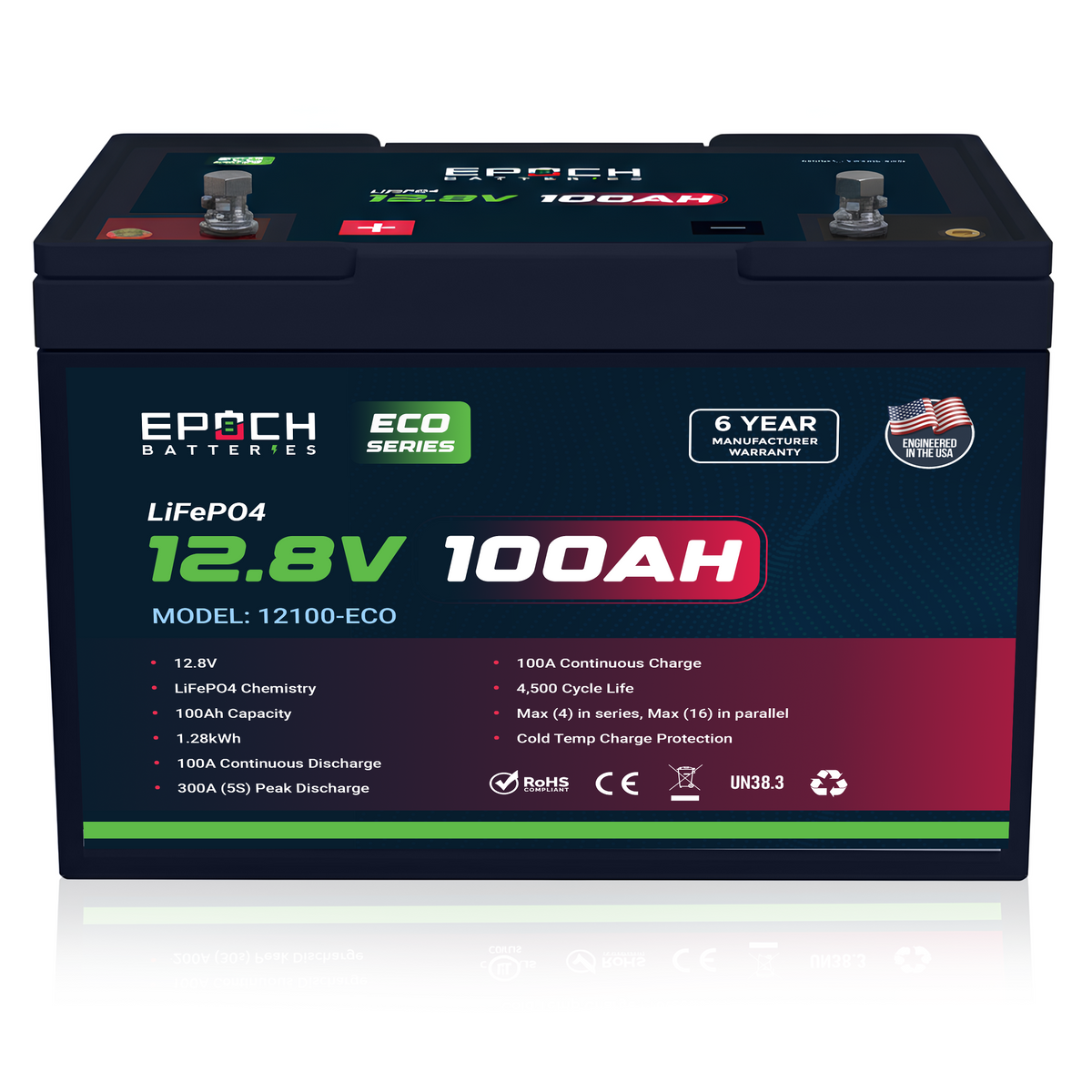12V 100Ah Eco Series LiFePO4 Battery (1.28kWh) Epoch Batteries