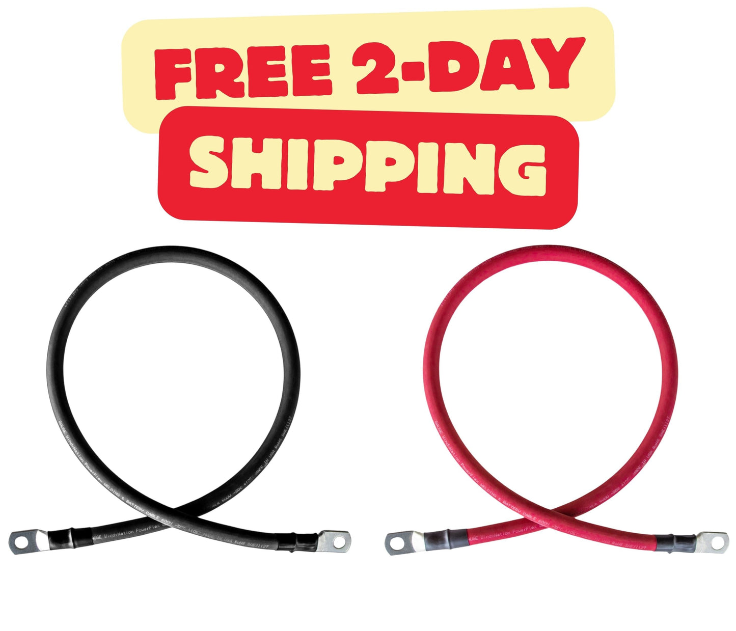 1/0 Gauge (AWG) Black and Red Pure Copper Battery Cable Wire with Lug Connector Ring Terminals