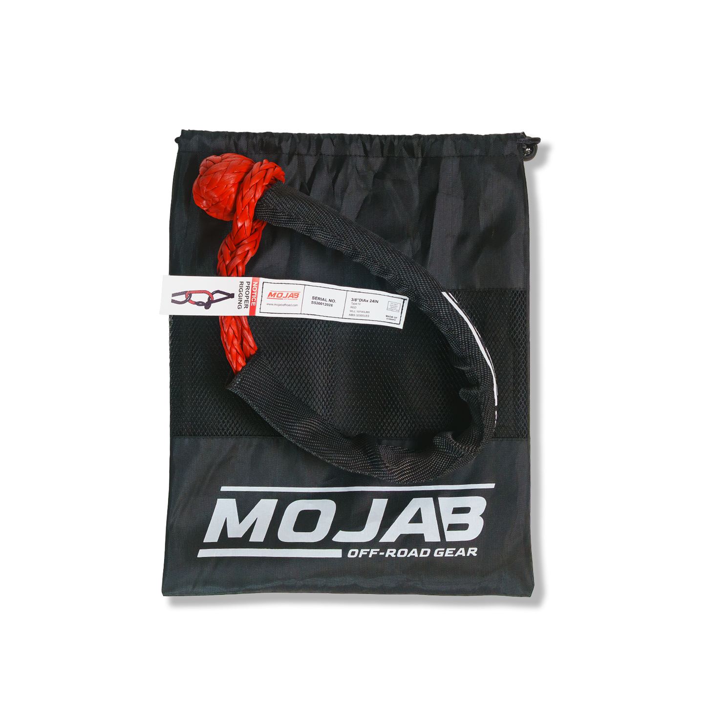 Soft Shackle 3/8'' x 24” with sleeve and bag (Single Shackle) (Lifetime Warranty) MOJAB OFFROAD