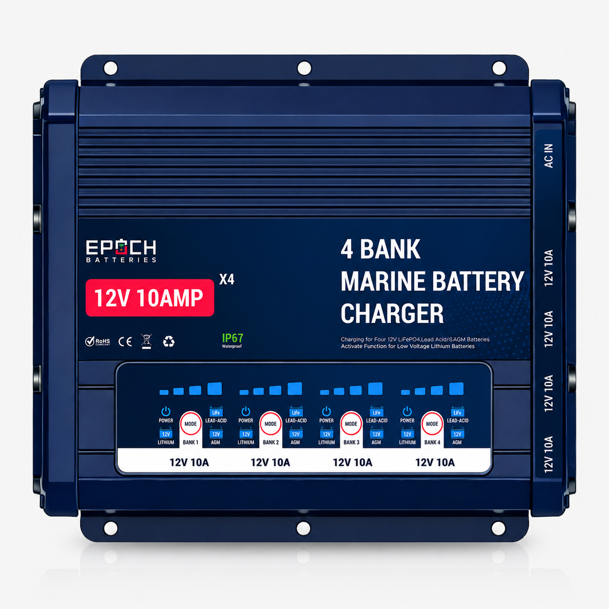 4-Bank 12V Marine Battery Charger | 10A Per Bank Epoch Batteries