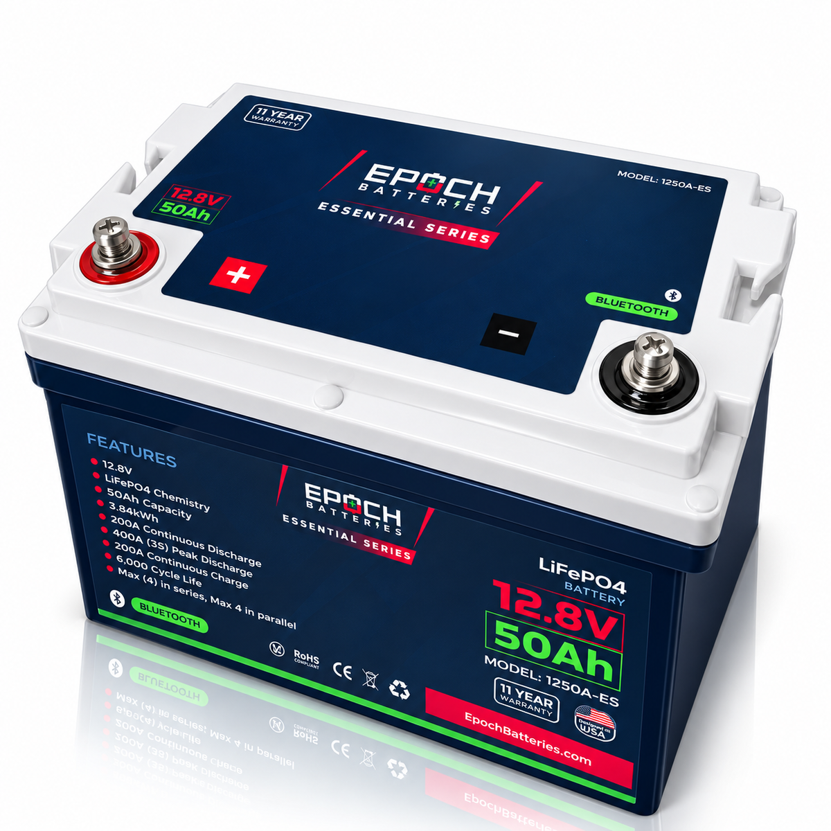 12V 50Ah Essential Series LiFePO4 Battery (0.64kWh) Epoch Batteries