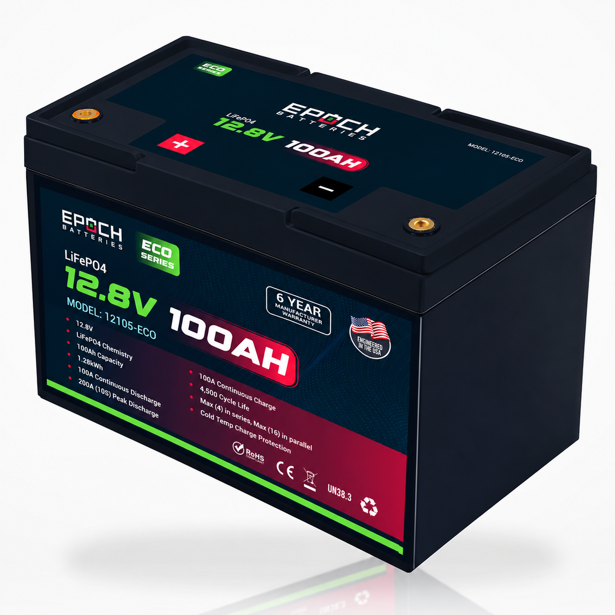 12V 100Ah Eco Series LiFePO4 Battery (1.28kWh) Epoch Batteries
