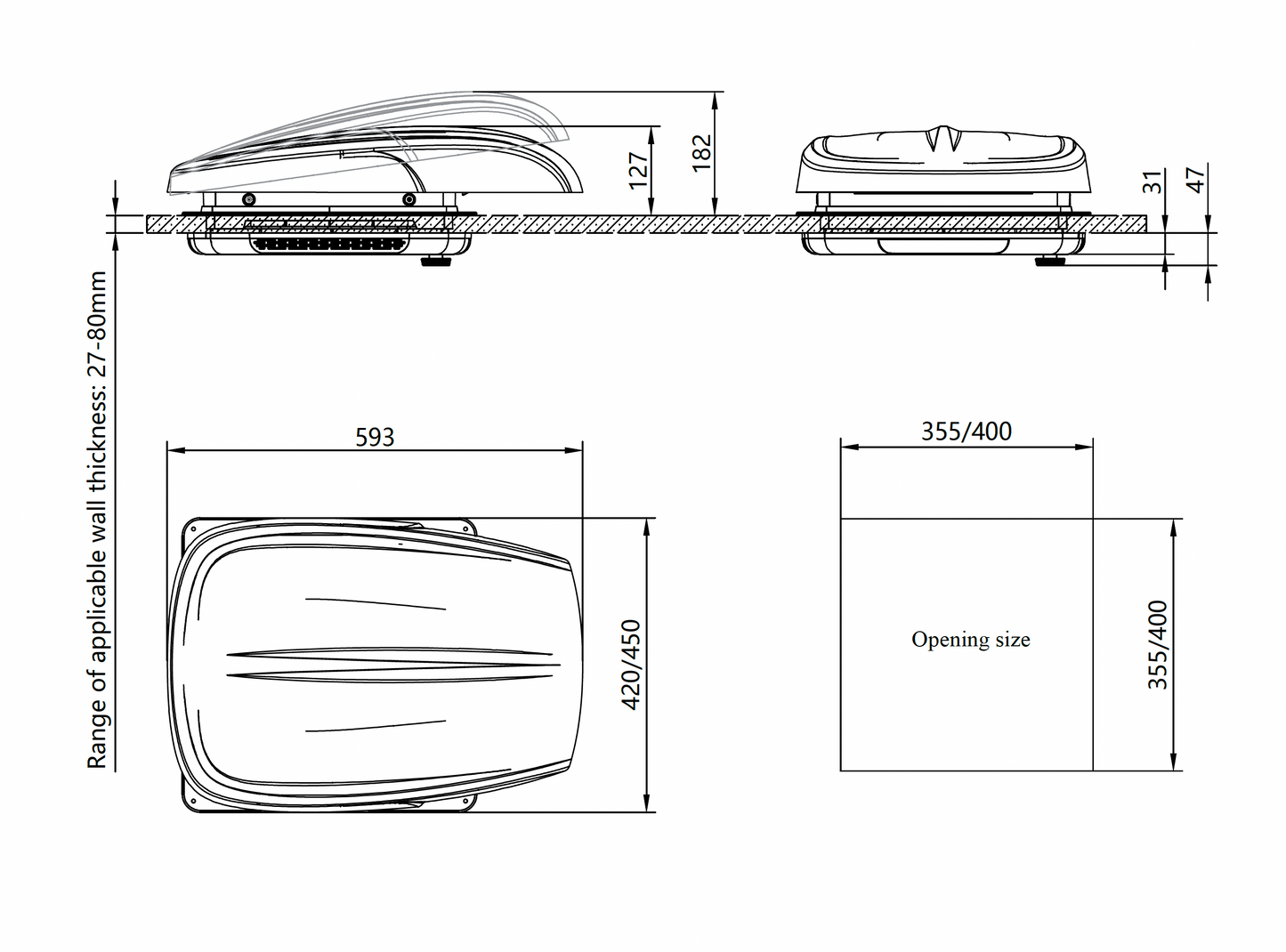 ProBreeze Vent System Brushless Roof Fan - Black Dome