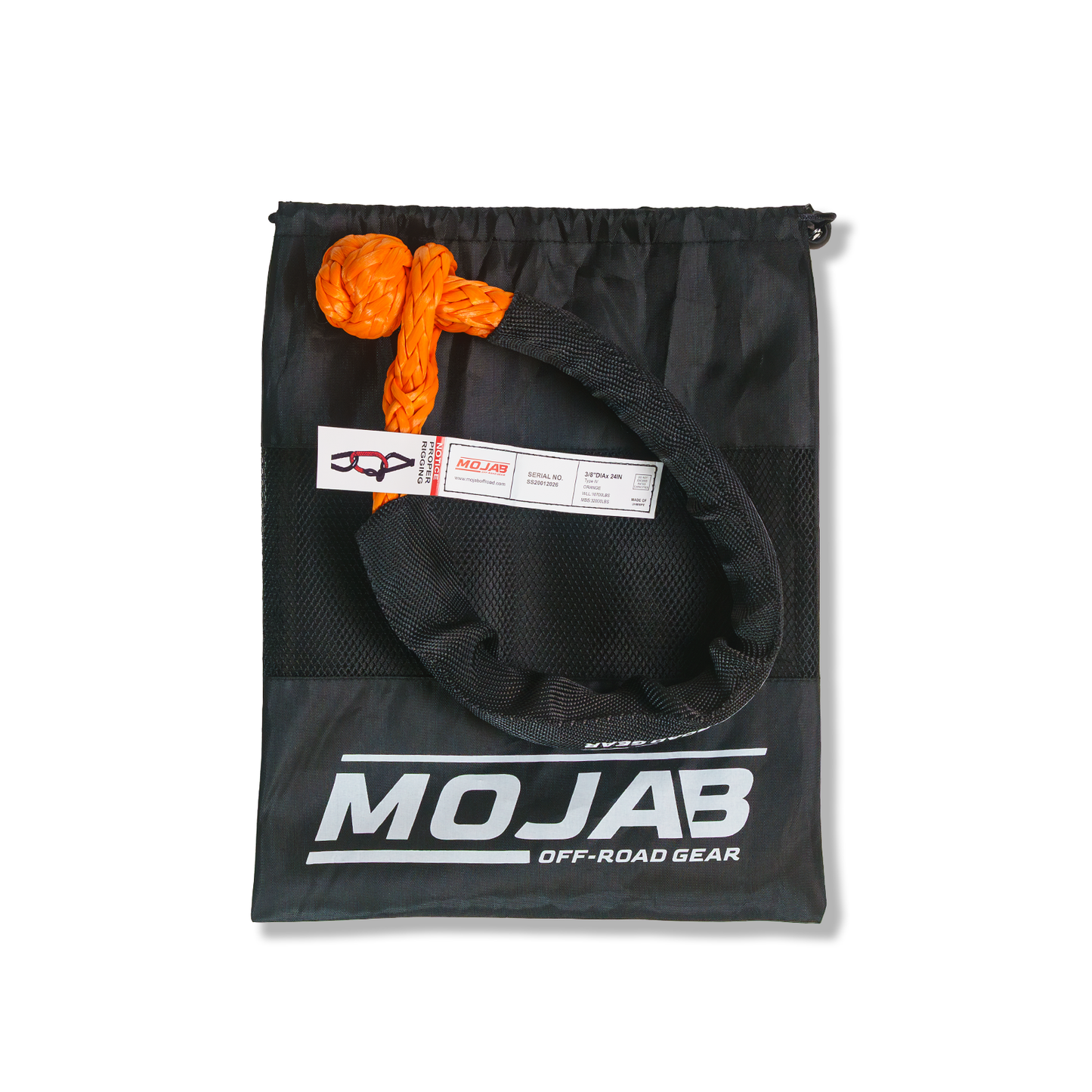 Soft Shackle 3/8'' x 24” with sleeve and bag (Single Shackle) (Lifetime Warranty) MOJAB OFFROAD