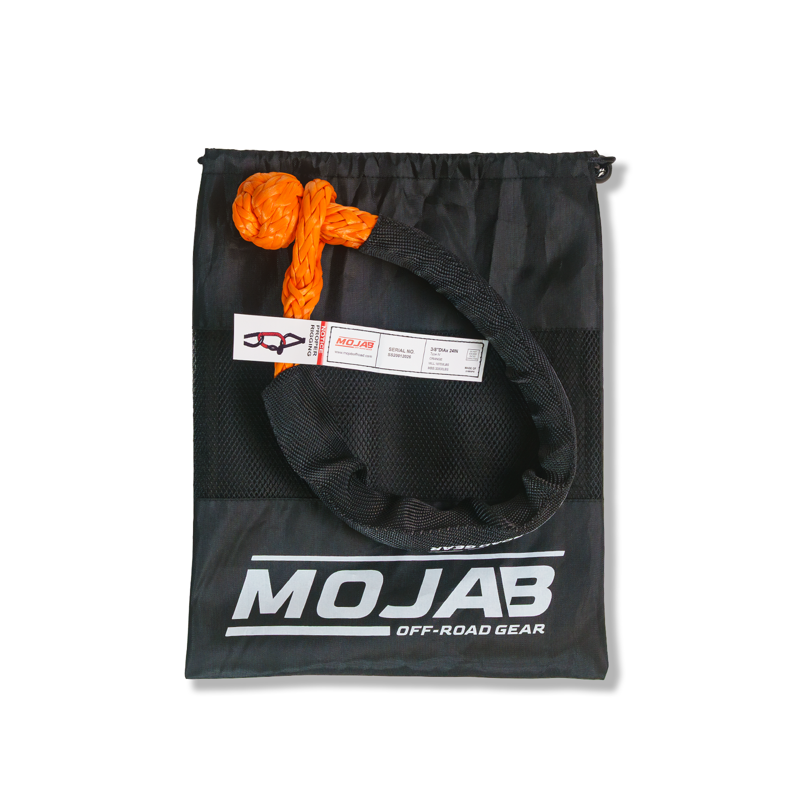 Soft Shackle 3/8'' x 24” with sleeve and bag (Single Shackle) (Lifetime Warranty) MOJAB OFFROAD
